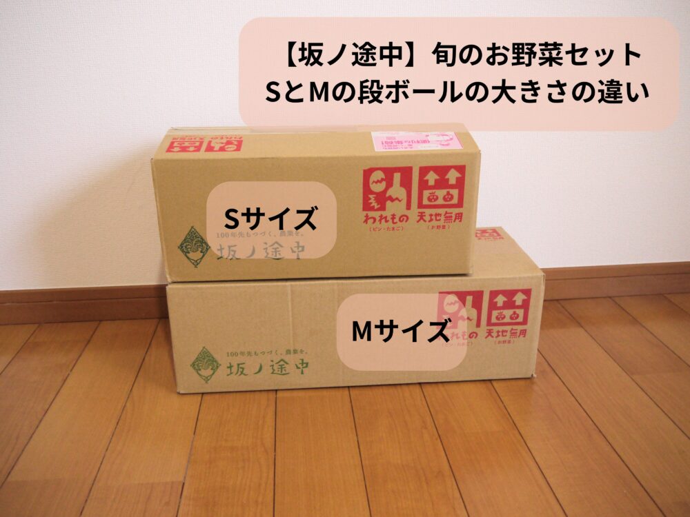 坂ノ途中、旬の野菜セットSとMの段ボールの大きさの違い