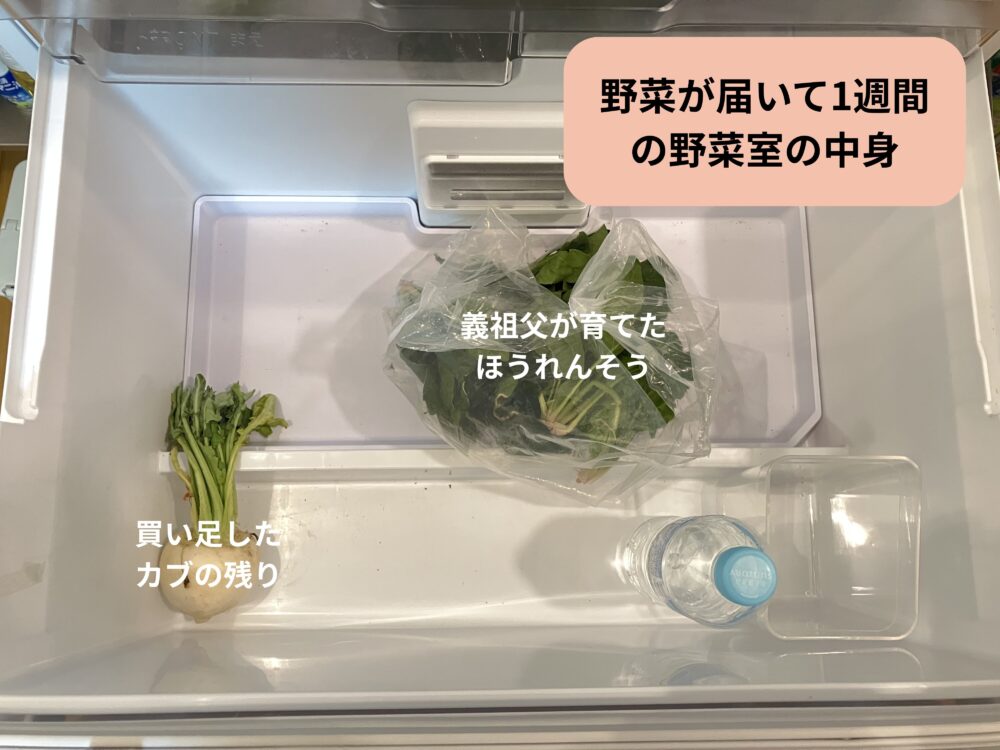 野菜が届いて1週間たった野菜室の中身