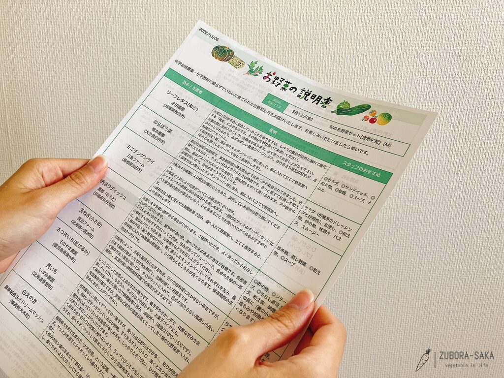 お野菜の説明書