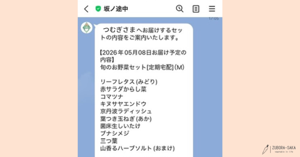 LINEから届く野菜の中身